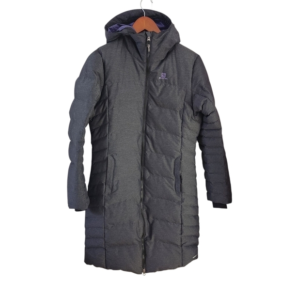 Salomon Jackets & Blazers - SALOMON Women's Coteaux Long down parka puffer hooded Jacket dark grey small